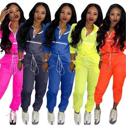Casual Two Piece Tracksuit Women Turn Down Collar Long Sleeve Crop Top+Drawstring Pants Streetwear 2 Piece Outfits Sweatsuit AAA1975