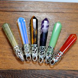 Hexagonal Column Shape Healing Tip Chakra Pendant Quartz Crystal Stone Charm Necklace