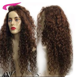 Free Shipping High Quality Brown Long Kinky Curly Wigs with Baby Hair Heat Resistant Glueless Synthetic Lace Front Wigs for Black Women