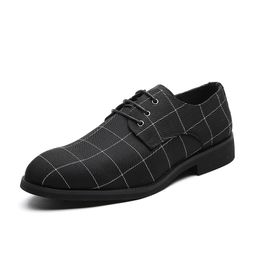 Men's Canvas Fabric Loafers Shoes Lace-up Leisure Shoes for Man Plaid Design Men's Oxfords Dress Shoes Calzado de hombre