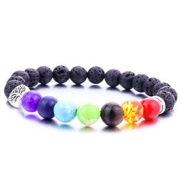 Natural 8MM Lava Stone Tree of life 7 Chakra Healing Balance Beads Bracelet Diy Aromatherapy Essential Oil Diffuser Bracelet