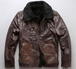 dark brown Fashion AVIREXFLY men leather jackets pocket lamb fur lining Flight jacket Flocking sheepskin genuine leather jacket