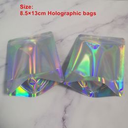 New Arrival bags 85mm x 130mm PET Holographic Accessories Storage Color Flat packaging Laser Mylar Pouch Reusable Aluminum Foil Food Safe Bag package