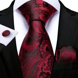 -Sistema de corbata de seda de envío rápido rojo negro paisley mas al por mayor clásico jacquard tejido bolsillo bolsillo cuadrado guinaplinks boda negocio N-7218