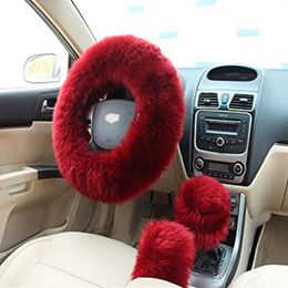 2022 Universal 3pcs set Fur Wool Furry Fluffy Thick Car Steering Wheel Cover Winter Faux fur Warm with 40 days around Express boat217A