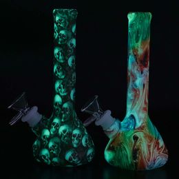 Hookahs 7.5'' Glowing in the dark Beaker Bong Water Pipe Dab Rig Colourful Silicone Bong With Glass Bowl Shiasha