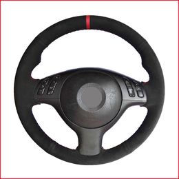 Black Suede Leather DIY Hand-stitched Car Steering Wheel Cover for BMW E46 E39 330i 540i 525i 530i 330Ci M3 2001 2002 2003