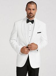 New Stylish Design Groom Tuxedos One Button White Shawl Lapel Groomsmen Best Man Suit Mens Wedding Suits (Jacket+Pants+Tie) 771