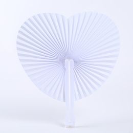 Heart Round Shaped Folding Paper Fan DIY White Blank Hand Held Fan for Wedding Anniversary Party Gifts