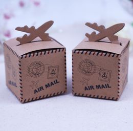 Rustic Paper Gift Bag Vintage Air Mail Plane Design Kraft Gift Box Wedding Favour Box for Baby Shower Decor Wholesale