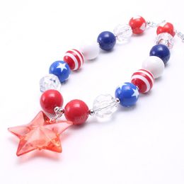 New Forth July Girls Beads Necklace Fashion Star Pendants Child Chunky Bubblegum Necklace For Baby Kids