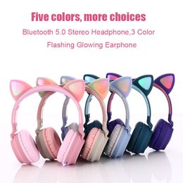 BT028C New Arrival LED Cat Ear Noise Cancelling Headphones Bluetooth 5.0 Young People Kids gift Support TF Card 3.5mm With Mic