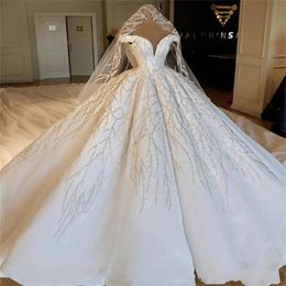 Valdrin Sahiti Luxury Wedding Dresses Off The Shoulder Lace Sequins Ball Gowns Wedding Dress Floor Length Plus Size Bead Wedding Dress