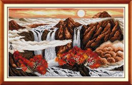 Sunrise in Autumn home decor painting ,Handmade Cross Stitch Embroidery Needlework sets counted print on canvas DMC 14CT /11CT