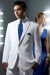 New Arrivals Two Button White Groom Tuxedos Notch Lapel Groomsmen Best Man Wedding Prom Dinner Suits (Jacket+Pants+Vest+Tie) 1474