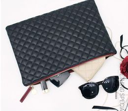 Clutch Bags Fashion Women PU Graid Patten Pure Large Capacity Zipper Envelope Cosmetic Bag 3Colors