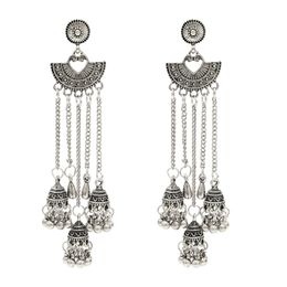 -Bollywood ossidato argento oro tradizionale jhumka jhumki indiano grandi orecchini nappa lunghi per le donne wedding afghan tribal gioielli