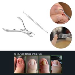 2pcs Stainless Nail Cuticle Scissor & Ingrowing Toenail Cleaner Finger and Toe Nail Clippers Nipper Manicure Pedicure Tool