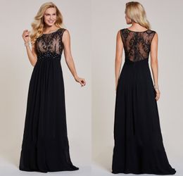 2020 Black A Line Evening Dresses Jewel Lace Applique Rhinestone Prom Dress Floor Length Formal Dresses