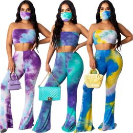Womens Tie-Dye Tracksuits Fashion Trend Breast Wrap Strapless Tee Tshirts Suits Designer Female Casual No Mask Trousers Sports 2pcs Sets