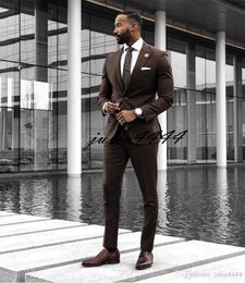 Classic Style Groom Tuxedos One Button Brown Peaked Lapel Groomsmen Wedding Mens Blazer Dinner Party Suits (Jacket+Pants+Tie)