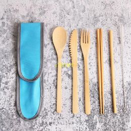 3 colors Portable outdoor tableware set bamboo set for students traveling knife, fork and spoon set