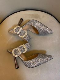 2022 new women shinny dress Shoes bling bling High Heels diamond buckle Pumps Pointed Toe Sexy Ladies Stiletto Shoe wedding