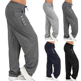 Fashion Men's Leisure Sweatpants Elastic Waistline Boys Big Size XXXL Pants Long Men Loose Trousers Bottoms Button Decoration Long Pants