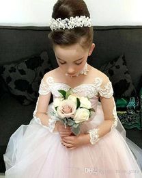 Girl's Pageant Dresses Sheer Neck Button Back Applique Flower Girl Dresses For Wedding Birthday Dress for Girls