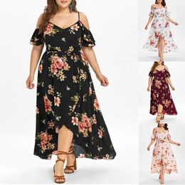 Casual Dresses Plus Size 5xl Summer Dress Women Short Sleeve Cold Shoulder Loose Boho Floral Print Long