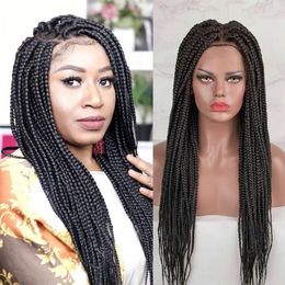 10A Grade African American Braided Lace Front Wig Long Black Box Braid Wig Heat Resistant Cheap Synthetic Braiding Hair Wigs