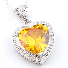 Fashion Jewelry Pendant Necklaces Heart-shaped Citrine 925 Silver Plated Necklaces For Women Cubic Zircon Pendants