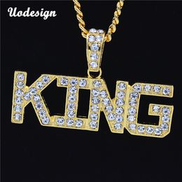 Hip Hop Full Rhinestone Letter King Pendants Necklaces Bling Bling Iced Out Cuban Link Chain Hiphop Necklace Men Jewellery Gift
