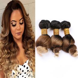 Loose Wave Human Hair Bundles #1B 4 27 Ombre Peruvian Virgin Hair Weaves Black Brown to Honey Blonde Ombre Human Hair Extensions