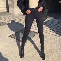 female jeans NZ - Women Skinny Pants Black Jeans Sexy High Waist Stractched Ripped Holes Denim Pants Female Trousers Pencil Jeans