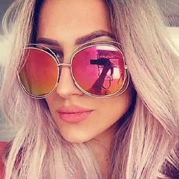 Luxury-Oversize Oval Wire Women Sunglasses Brand Designer Big Alloy Frame Mirror Lens Sun Glasses UV400 Free Shipping