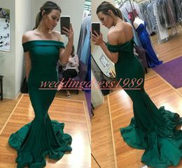 Fashion Off Shoulder Mermaid Prom Dresses Satin Green Cheap 2019 African Evening Robe De Soire Plus Size Party African Formal Gowns