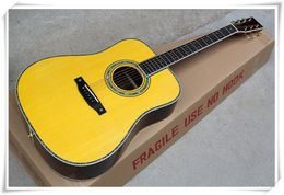 Full Whole Solid Body Yellow Body Acoustic Guitar with Real Shell Body Binding,Can be Customised
