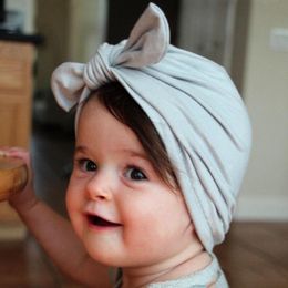 Baby Kids Winter Hats 13 Design Solid Bow Tie Cap Children Caps Infant Girls Caps Boys Turban Hat 1-3T