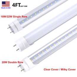 4FT T8 LED Tube Light Bulbs, 18W 22W 28W, 4 Foot T12 Replacement for Flourescent Fixtures, Clear / Frosted, Double Ended Power, Bypass Ballast, Garage Warehouse Shop Lights
