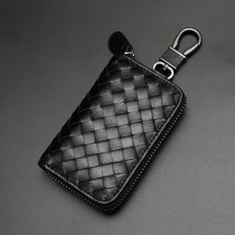 Fashion Weaving Leather Key Wallets Luxury Design Alloy Keychains Unisex Key Holder Hot Sales Men Women Black Leather Key Rings Lover Gift