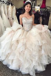 champagne sweet 16 dresses Australia - Stunning Champagne Quinceanera Dresses Ball Gown Elegant Prom Dresses With Crystal Ruffles Tiered Lxury vestido 15 anos Sweet 16