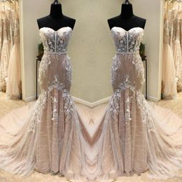 Glamorous 3D Floral Lace Mermaid Pink Wedding Dresses Sweetheart Plus Size 2019 Nigerian Country Arabic Bridal Gown Bride Dress Custom