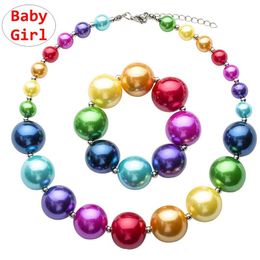 Girl Rainbow necklace bracelet Set Candy Colorful bubble beads Kids Children Beauty Charms Necklace holiday Gift