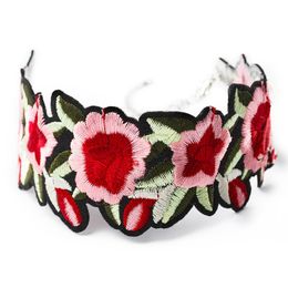 Fower chocker necklace Ethnic rose personality element red flower embroidery collar collier statement chic necklace