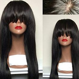 Full lace Wig 360 150% denstiy Brazilian Remy Human Straight Lace Wigs with Baby Hair For African Americans Natural Colour Flat Bang