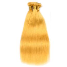 Pure Yellow Peruvian Human Hair Wefts Straight Hair Extensions Yellow Colour Virgin Human Hair Weave Bundles Mixed Length Tangle Free