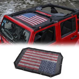 Car Roof Mesh Sunshade Top Cover Provides UV Sun Protection For Jeep Wrangler JK 2007-2017 Auto Exterior Accessories (USA Flag)