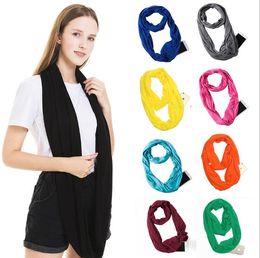 Solid Pocket Scarf 24 Colours Women Warm Infinity Scarf Wrap with Zipper Winter Autumn Neck Collar Scarves