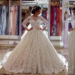 2019 New Ball Gown Muslim Long Sleeve Lace Wedding Dresses Princess Wedding Gowns Abiti Da Sposa Hochzeitskleid Wedding Dress Dubai Sale
